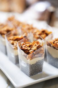 The meal began with passed hors d’oeuvres, including chia seed parfaits with granola