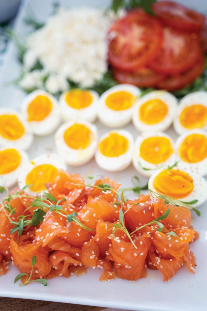 The meal also featured a platter of soft-boiled eggs and salmon.