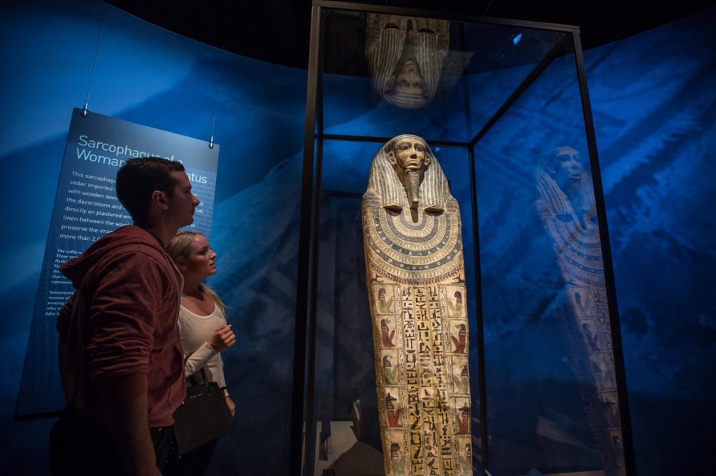 Egyptian Sarcophagus on view in "Mummies of the World: The Exhibition." Photo courtesy Frost Science