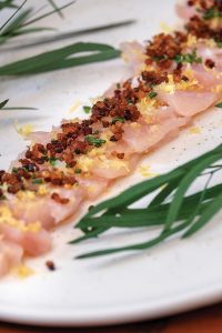 The couple served hamachi belly crudo. Photo by Jerry Rabinowitz