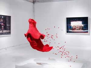 Red Dress by Nathan Sawaya is on view in "The Art of the Brick" at Miami's Olympia Theater. Photo courtesy "The Art of the Brick"