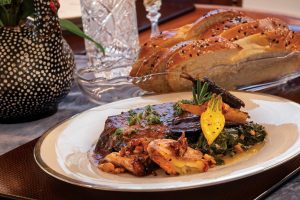 A plate filled with Tourondel’s festive food