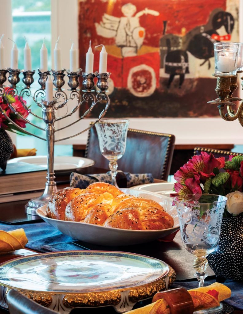 The couple’s Hanukkah table set in style. Photos by Jerry Rabinowitz
