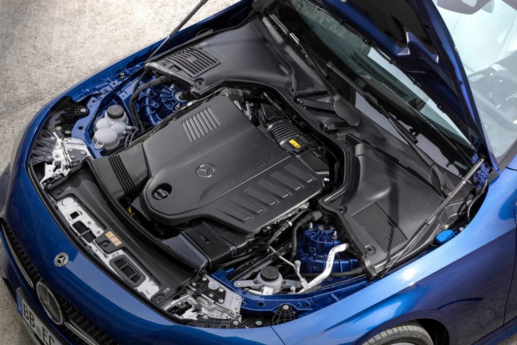 The turbocharged 3.0-liter in-line six-cylinder that’s coupled to a 48-volt integrated starter-generator and beefier battery. Photo courtesy of Mercedes-Benz