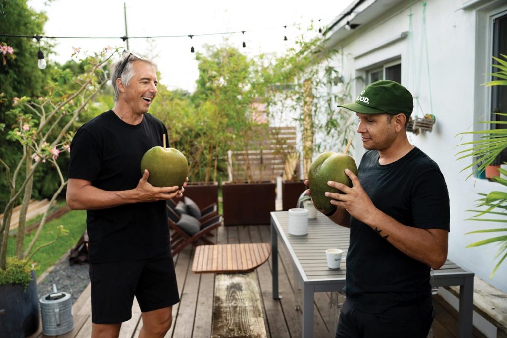 Buettner with Diego Tosoni, owner of Love Life Café in Miami. Courtesy of Dan Buettner/David Mclain