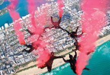 Hyundai Air & Sea Show Soars Above Miami Beach The Golden Knights above Miami Beach. Photo courtesy of Hyundai Air & Sea Show