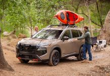 Rocky Road: 2026 Nissan Rogue Rock Creek The thick, black-painted tubular roof rack is ideal for strapping down a kayak or two. Photo courtesy of Nissan
