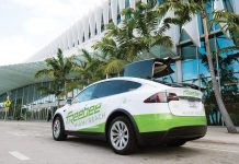 Freebee Electric Rides are Moving Miami Freebee's electric fleet of Teslas and Volkswagen ID vans provide free rides across the city. Photo courtesy of Freebee