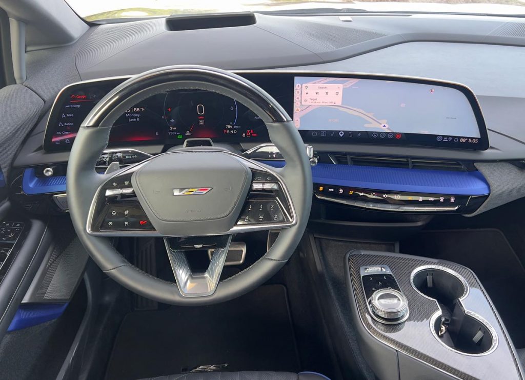The 33-inch freestanding, curved display in the 2026 Cadillac Optiq-V. Photo by Howard Walker