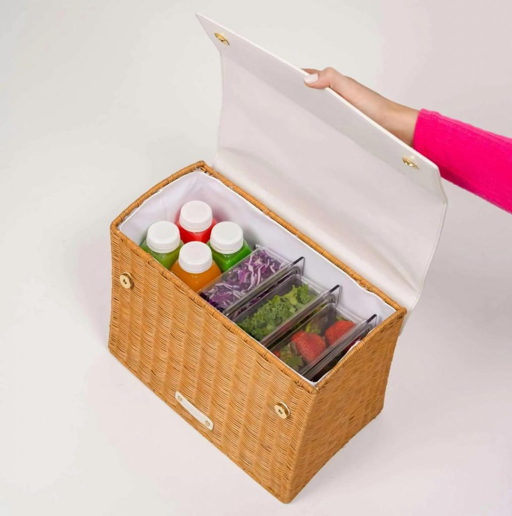 Large Luncher lunch tote in Dark White Wicker. Photo courtesy of Modern Picnic