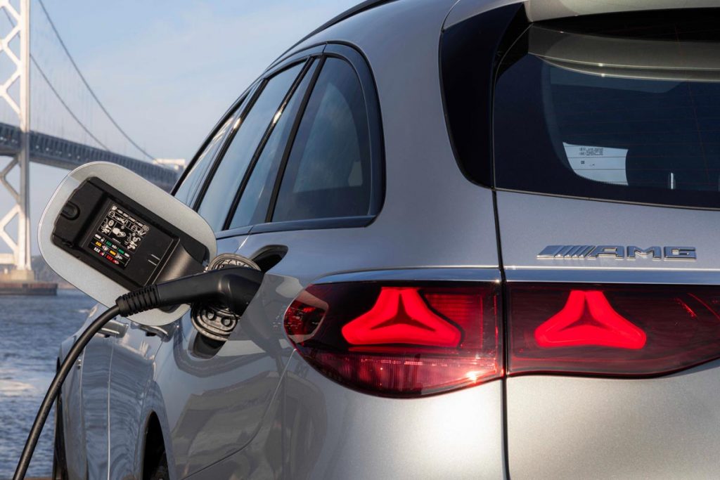 The Mercedes-AMG E 53 Hybrid Wagon charging up. Photo courtesy of Mercedes-Benz