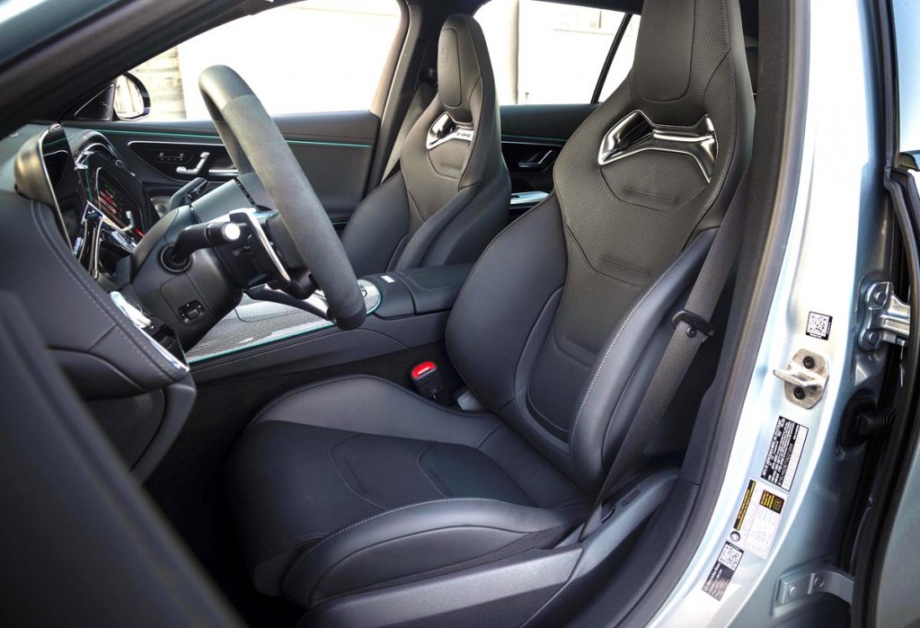 The drivers seat in the Mercedes-AMG E 53 Hybrid Wagon. Photo courtesy of Mercedes-Benz