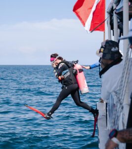 Rachel Silverstein diving into Port Everglades. Photo courtesy of Miami Waterkeeper
