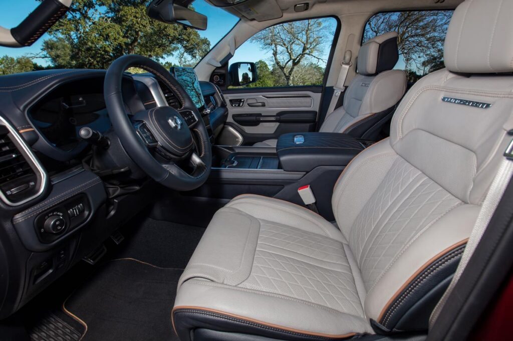 The driver's seat in the The view of the dashboard and driver's controls in the RAM 1500 Tungsten Crew 4x4. Photo courtesy of Stellantis